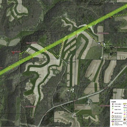 Map featuring significant locations and connecting lines, legend in corner
