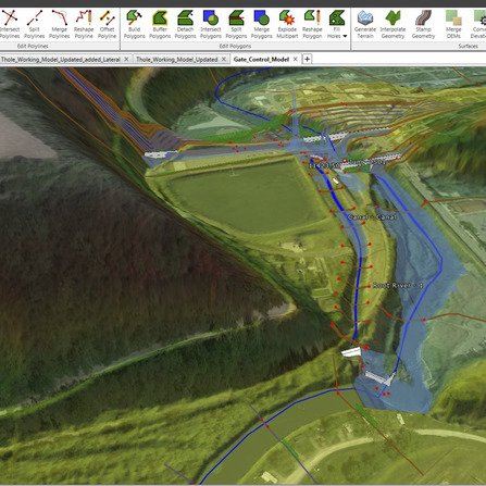 Elevation map showing river flow and the dam