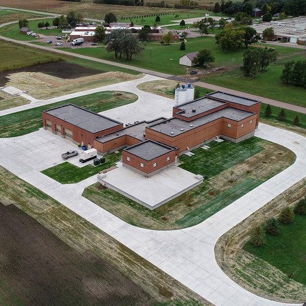 Aerial view of a rural water treatment facility