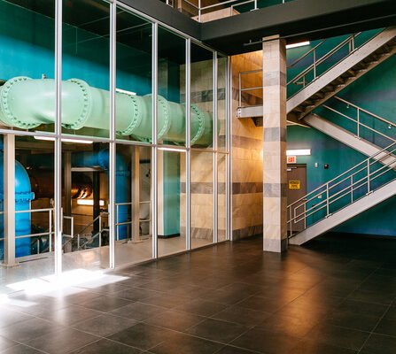 Colorful pipes inside a facility