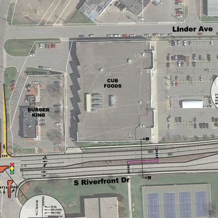 Map showing highlighted corridor with multiple lanes