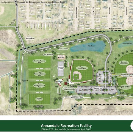 Arial map of Annandale sports complex showing various fields, courts, and facilities