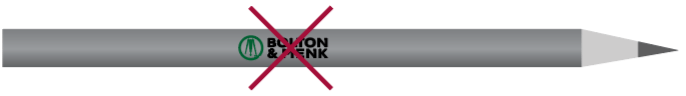 A gray and black cylindrical object with a red X over the logo BILLION & FINK in green and black text. The object has a gray tip on one end.