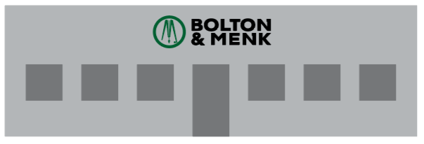 Illustration of a gray building facade with six rectangular windows and a central door. The logo and text Bolton & Menk are displayed on the upper portion of the building.