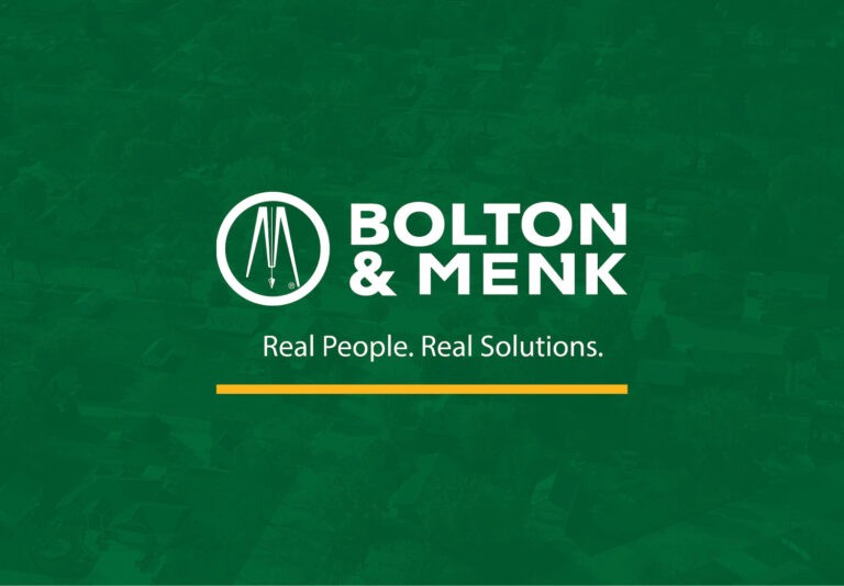Bolton & Menk logo on green textured background
