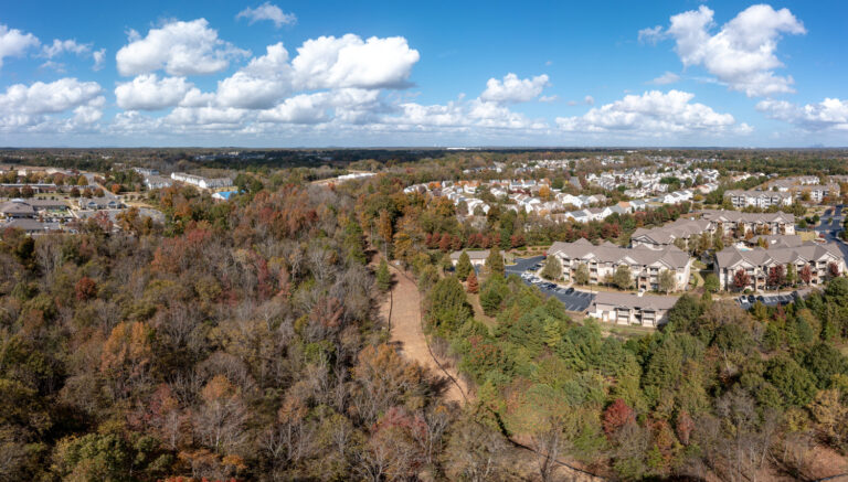 An aerial view of a greenway